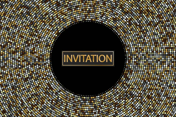 Abstract Dark Background Gold Silver Dots Halftone Frame Invitation Eps10 — Stockvektor