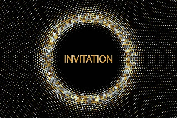 Abstract Dark Background Gold Silver Dots Halftone Frame Invitation Eps10 — Stock Vector