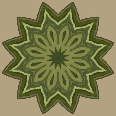 Renkli yeşil ve gri çizgileri olan yuvarlak vektör deseni. Simetri çemberi. Tasarım ögesi.