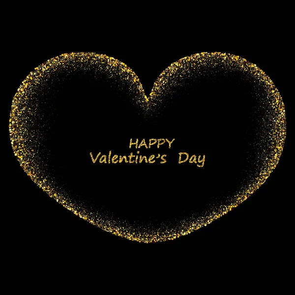 Corazón dorado hecho de pequeñas partículas de polvo vectorial sobre un fondo negro, diseño del día de San Valentín — Vector de stock