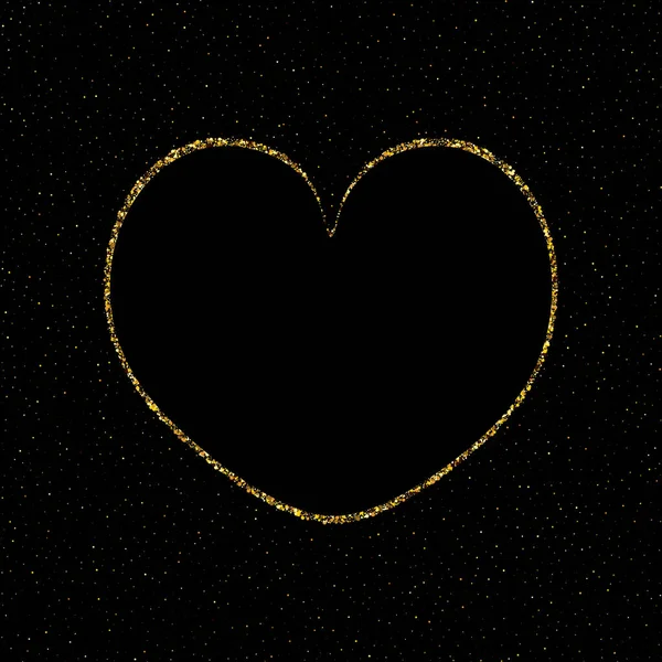 黒の背景に小さなベクトルダスト粒子で作られた黄金の心,バレンタインデーのデザイン — ストックベクタ