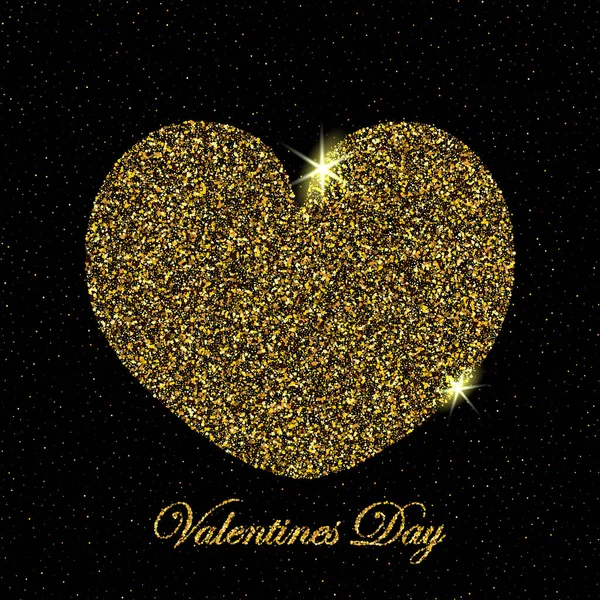 Corazón dorado hecho de pequeñas partículas de polvo vectorial sobre un fondo negro, diseño del día de San Valentín — Vector de stock