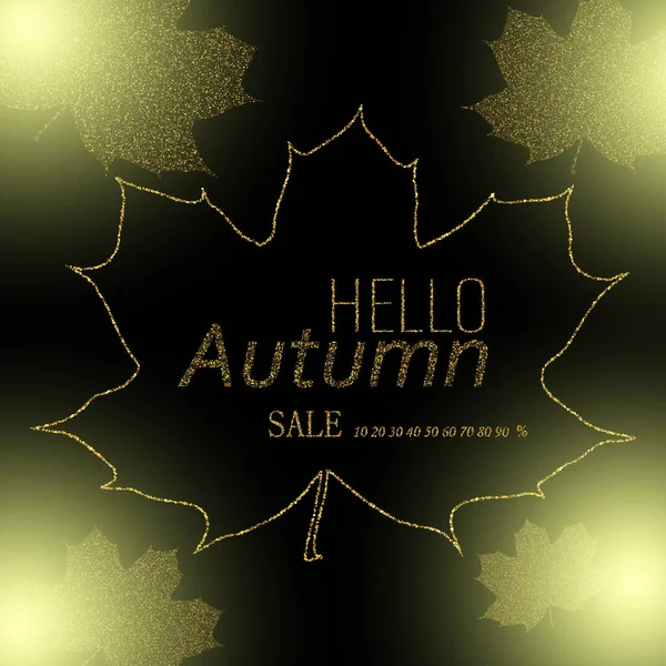 Gold dust particles maple leaf, hello autumn, beautiful element for brochure template, poster — Stock Vector