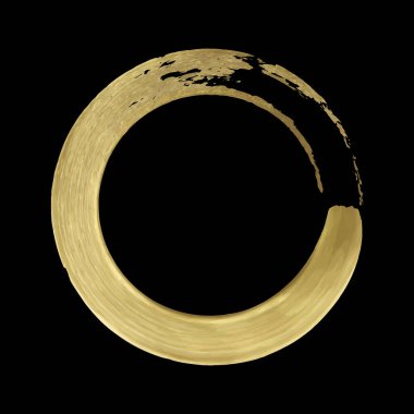 Yuvarlak bir çerçeve şeklinde siyah bir arkaplanda altın rengi boya tasarımı