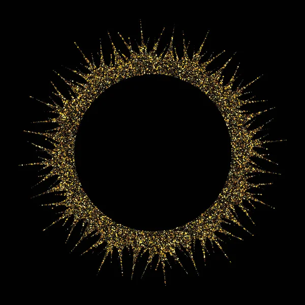 Cercle doré de petites particules de poussière sur fond sombre, élément design — Image vectorielle