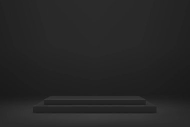 Soyut koyu arkaplan üzerine sunumlar için koyu kare podyum