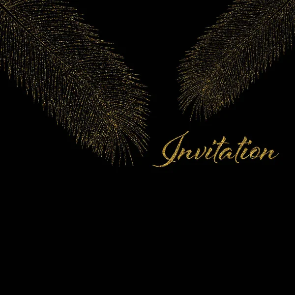 Feestelijke abstracte achtergrond van een palmtak van goudstof op een donkere achtergrond, uitnodiging — Stockvector