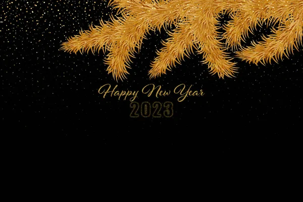 Happy New Year 2023 Shining Luxury Dark Background Gold Text — Vettoriale Stock