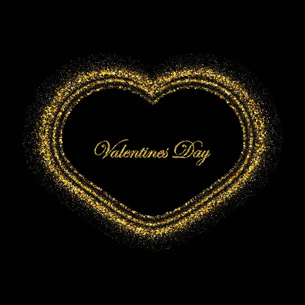 Golden Frame Form Heart Made Small Dust Particles Black Background — Vector de stock