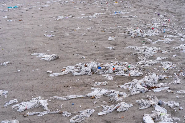 Beach Full Garbage Wet Wipes Waste People Throw Toilet Concept — Stock Photo, Image