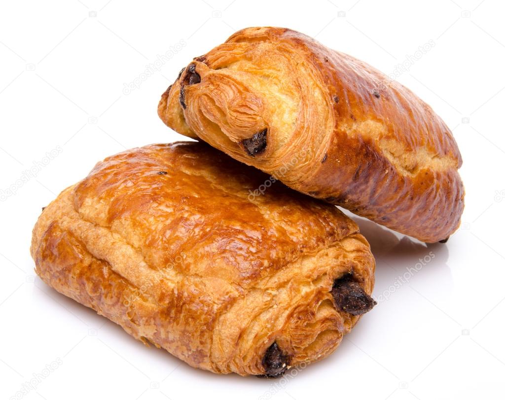 Two fresh chocolate croissant