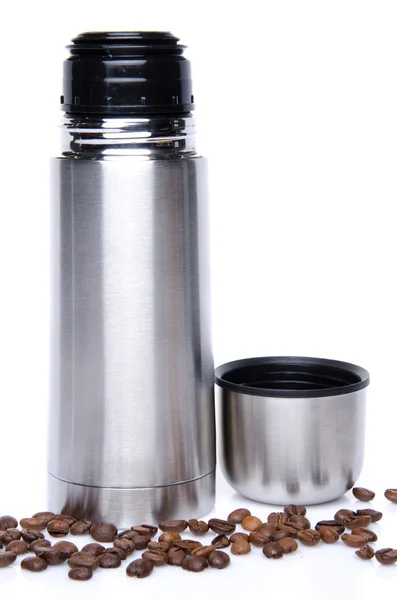 A thermos with coffee beans — Stock Photo, Image