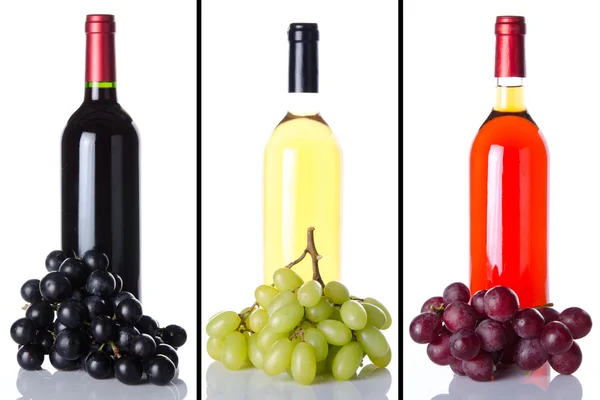 Collage de botellas de vino y uvas — Foto de Stock