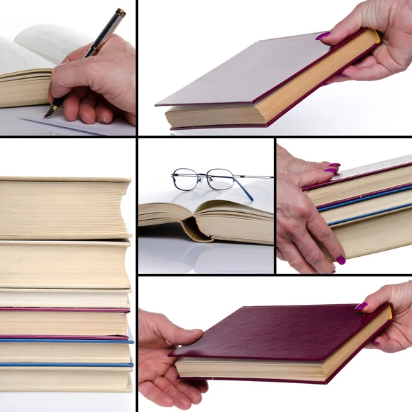 Collage verschiedener Kompositionen mit Büchern — Stockfoto