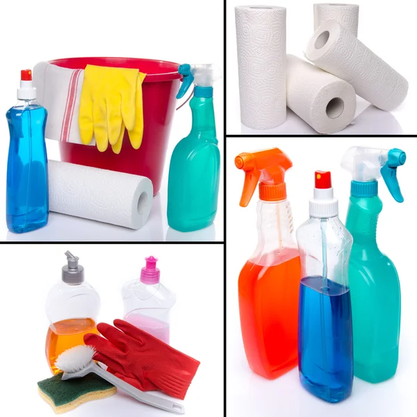 Kolaż z różnych środków czyszczących — Zdjęcie stockowe