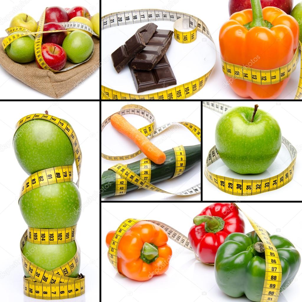 Collage with concepts of diet and weight loss