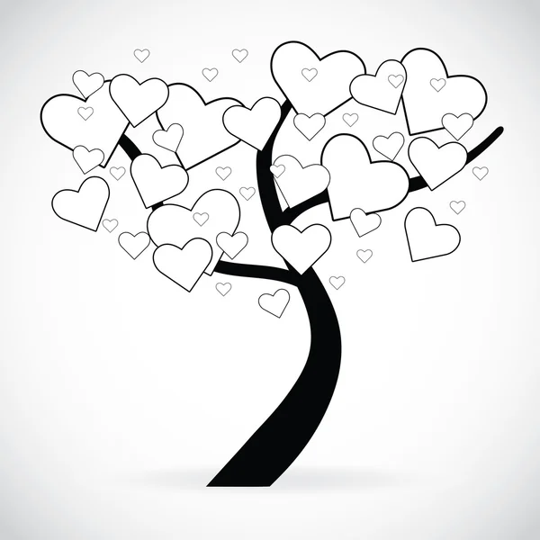 Ilustração de uma árvore com folhas em forma de coração preto e branco — Fotografia de Stock
