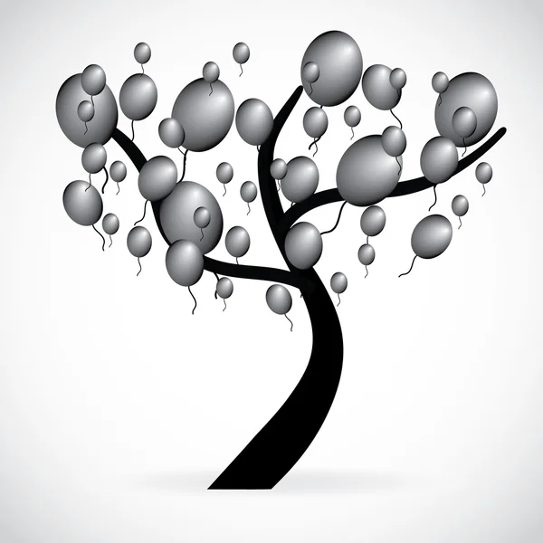 Ilustração de uma árvore com balões cinzentos — Fotografia de Stock
