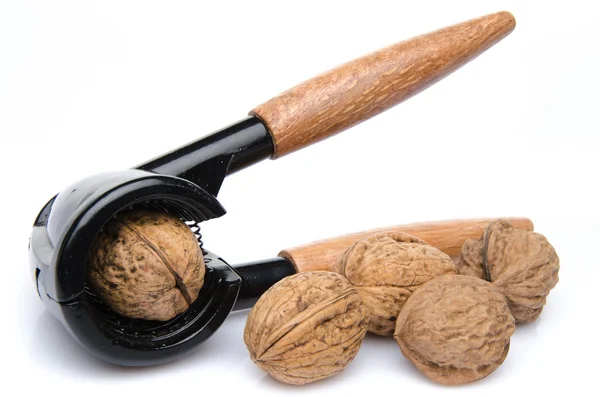 Walnut in een Notenkraker met walnoten — Stockfoto