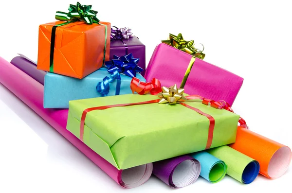 Gifts on color papers — Stock Photo, Image