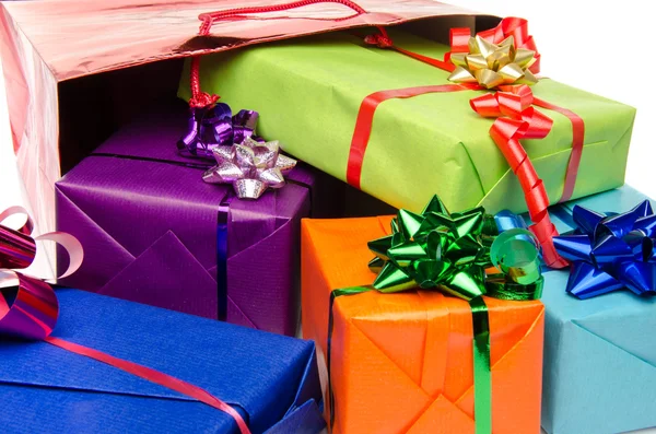 Colorful gift boxes with beautiful bows Stock Picture