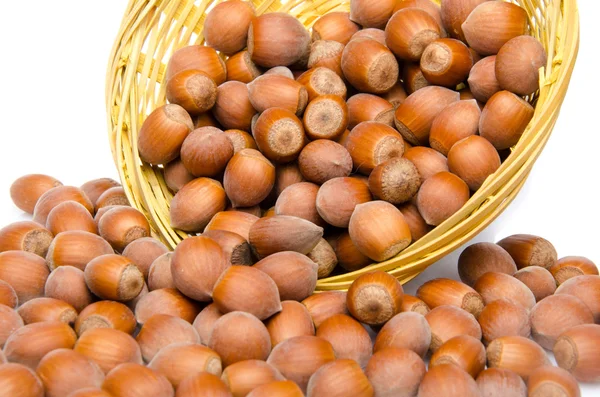 Hazelnuts in a basket — Stock Photo, Image