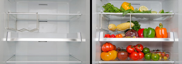 Empty and full refrigerator