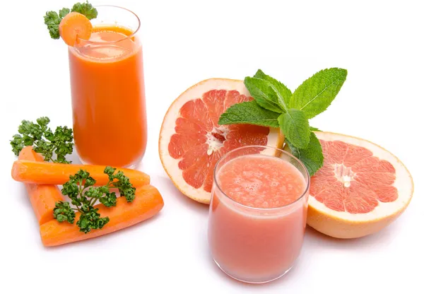 Sammansättning med morot och grapefrukt juice — Stockfoto