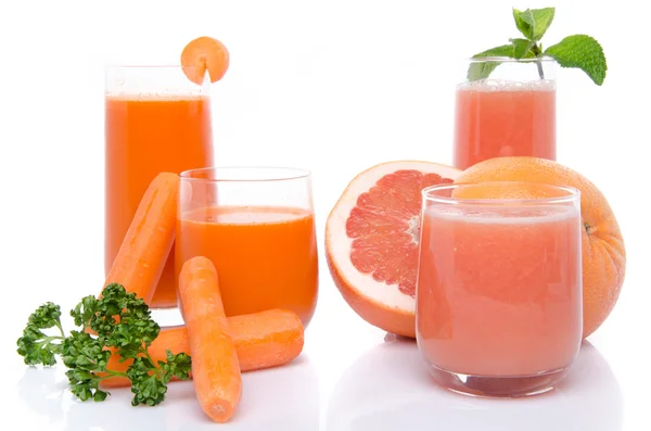 Composition with carrot and grapefruit juices — Stock Photo, Image