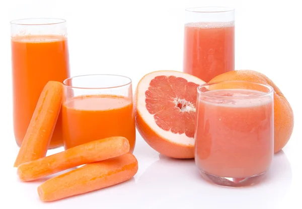 Composition with carrot and grapefruit juices — Stock Photo, Image