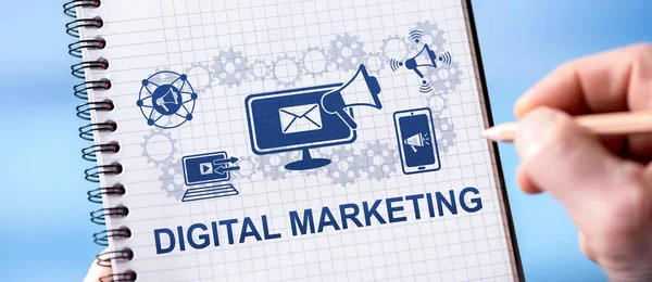 Handtekening Digitaal Marketing Concept Een Notitieblok — Stockfoto