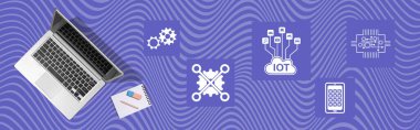 Iot kavramının sembolü olan dizüstü bilgisayarın üst görünümü