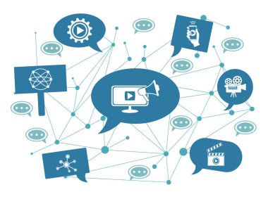 Konuşma baloncukları üzerine simgeli video pazarlama kavramı