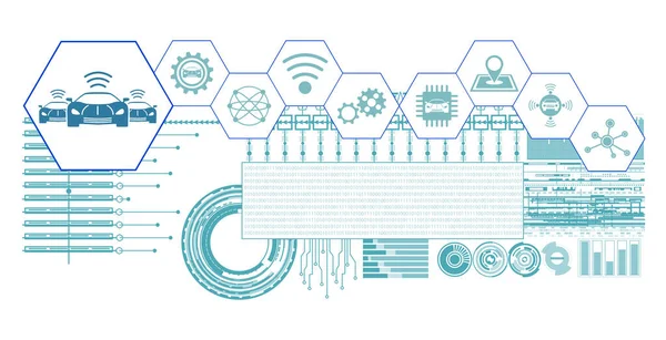 Koncepce Spojených Vozů Připojenými Ikonami — Stock fotografie