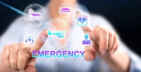 Woman Touching Emergency Concept Touch Screen Her Fingers — Stock Photo, Image