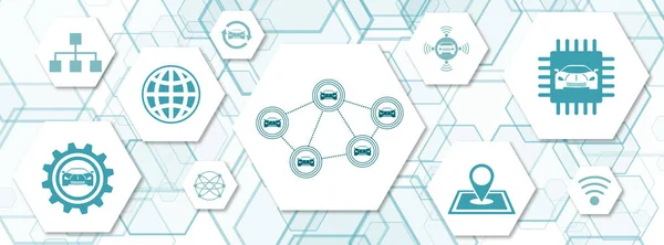 Concept Connected Cars Icons Hexagons — Stock Photo, Image