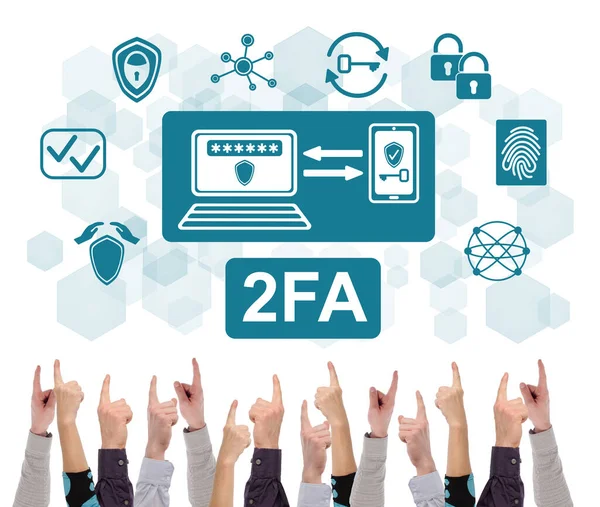 2Fa Concept White Background Pointed Several Fingers — Stock Photo, Image
