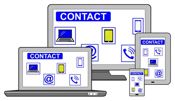 Contactconcept Verschillende Apparaten Geïsoleerd Wit — Stockfoto