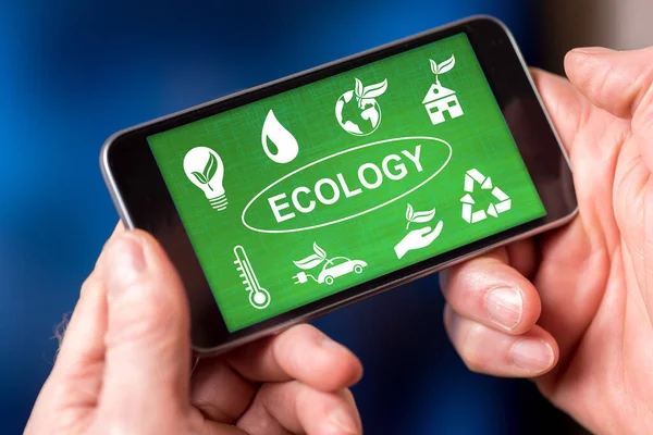 Pantalla Teléfono Inteligente Que Muestra Concepto Ecología — Foto de Stock