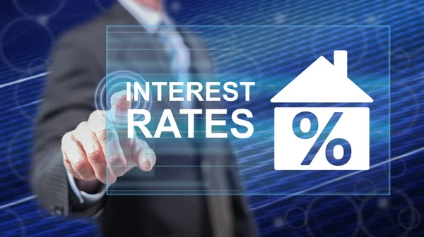 Man Touching Interest Rates Concept Touch Screen His Fingers — Stock Photo, Image