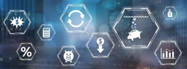 Bulanık koyu arkaplanda simgeleri olan enflasyon kavramı