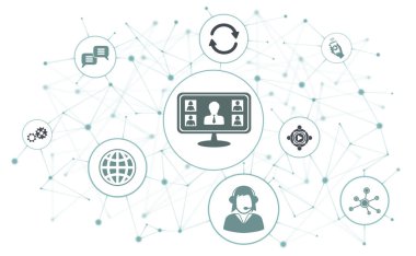 Bağlı simgelerle çevrimiçi toplantı kavramı