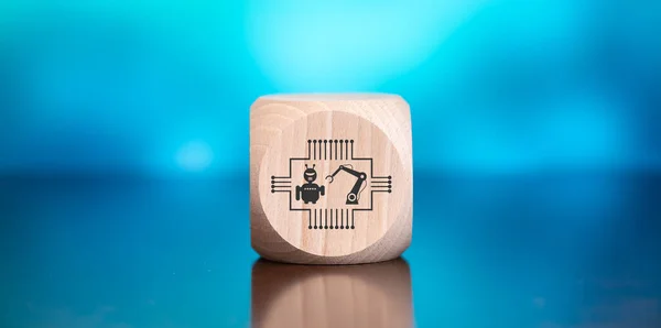 Wooden Block Symbol Digital Disruption Concept Blue Background — Stockfoto