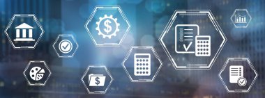 Bulanık arkaplanda simgeleri olan mali denetim kavramı