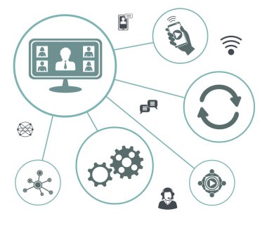 Bağlı simgelerle çevrimiçi toplantı kavramı