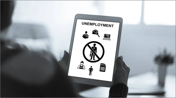 Tablet Screen Displaying Unemployment Concept — Stock Photo, Image