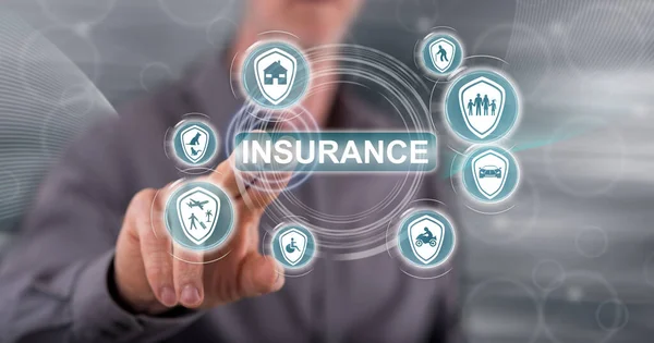 Man Touching Insurance Concept Touch Screen His Finger — Stock Photo, Image