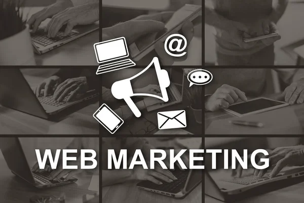 Concepto Marketing Web Ilustrado Por Imágenes Fondo — Foto de Stock