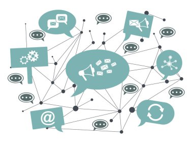 Konuşma baloncukları üzerindeki simgelerle e-posta pazarlama kavramı