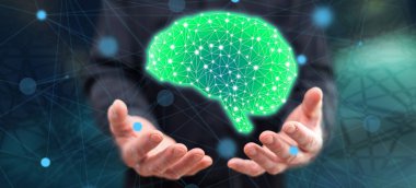 Zeka kavramı içinde geçmiş bir adamın elleri yukarıda